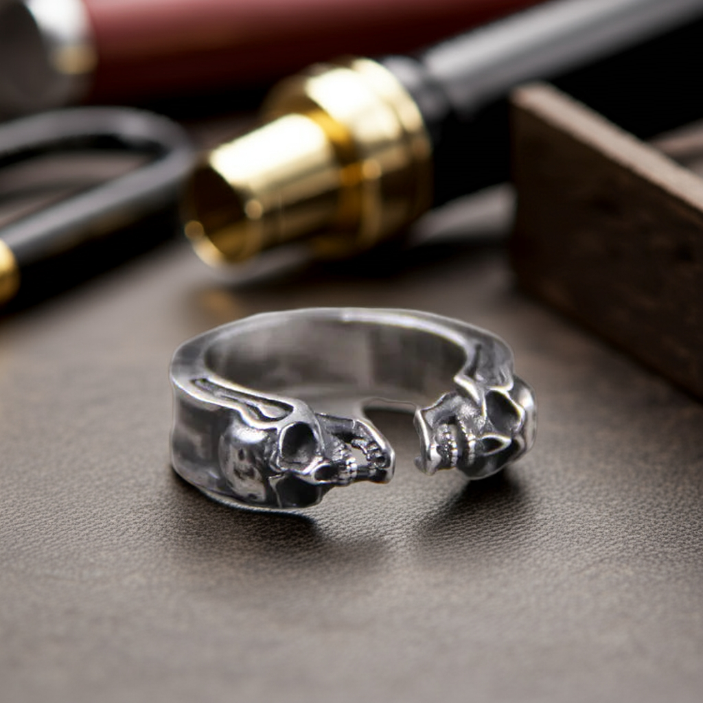 925 Thai Silver Engraved Skull Ring